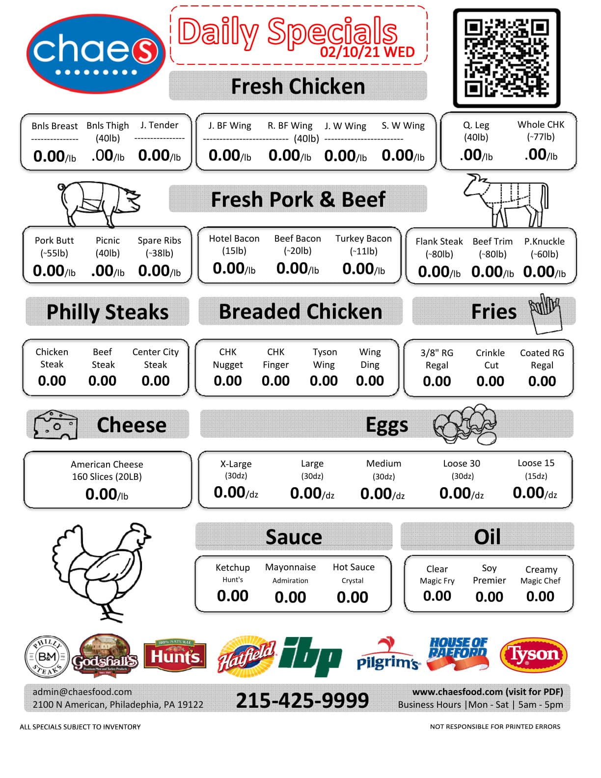 Chaes Food daily specials flyer